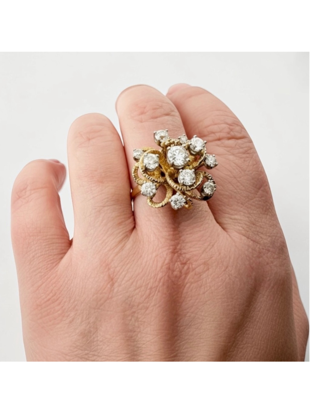 Vintage Diamond Cluster Ring 14K Gold Size 6 Old European Cut 1.5CT Retro Modern - Picture 10 of 12